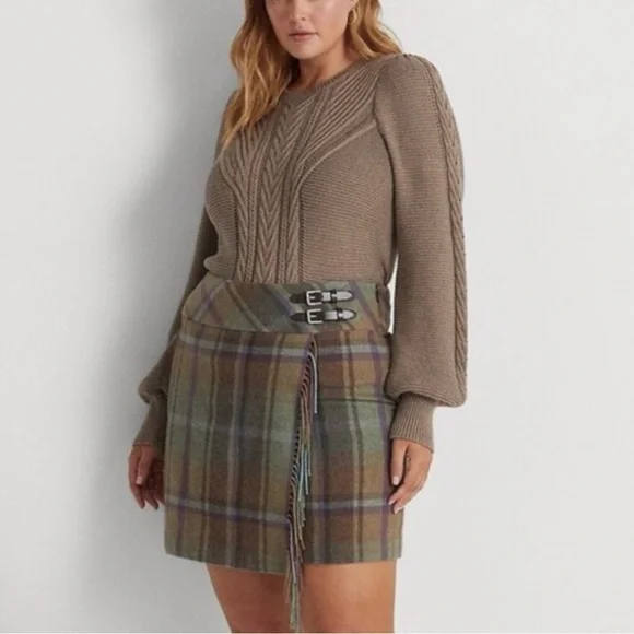 Lauren Ralph Lauren Women’s Plaid Fringe Trim Tweed Mini Skirt - Picture 2 of 16